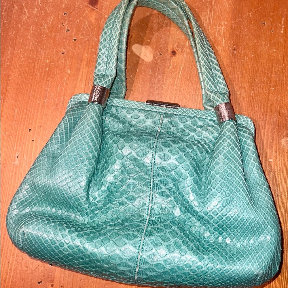 Vintage Brioni Turquoise Snake Print Shoulder Bag